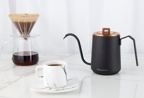 Easyworkz Gooseneck Pour Over Coffee Kettle, 20 oz Stainless Steel Hand Drip Pot with Long Narrow Spout (Rose Gold