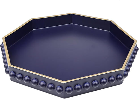 Navy Blue Octagonal Plastic Serving Tray for Coffee Table, Ottoman, Kitchen Counter,