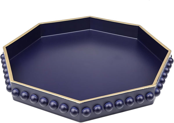 Navy Blue Octagonal Plastic Serving Tray for Coffee Table, Ottoman, Kitchen Counter,