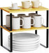 SpaceAid Cabinet Shelf Organizers, 2 Pack Kitchen Counter Rack Shelves Riser, Expandable Spice Rack (Black and Natural)