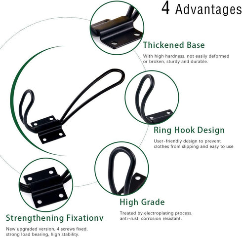 Keadic 12 Pack Heavy Duty Rustic Black Coat Hooks Kit, Wall Mounted Coat Hanger with Screws and Expansion Screws