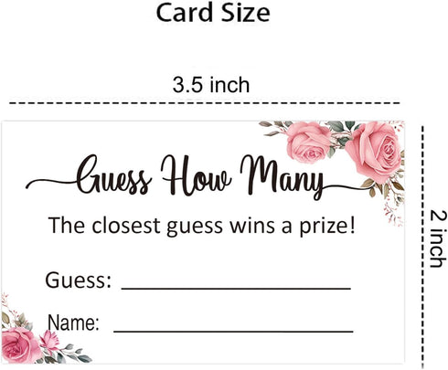 KONKAVA 3.5" 2") 50 Guess How Many Game Cards, Baby Shower Bridal Shower Game Cards (Pink Rose x Pieces