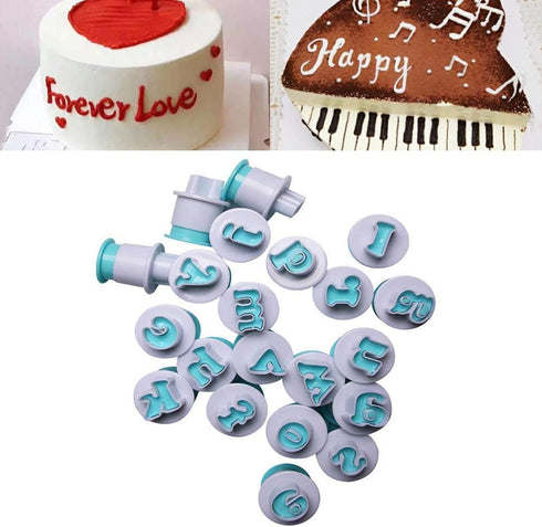 26PCS Cookie Stamp Set, Alphabet Letter and Number Fondant Cutters for DIY Cookie Biscuit Molds