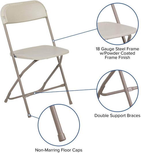 2 Pack 650LB Flash Furniture Hercules Series Plastic Folding Chair - Beige - Weight Capacity Comfortable Event