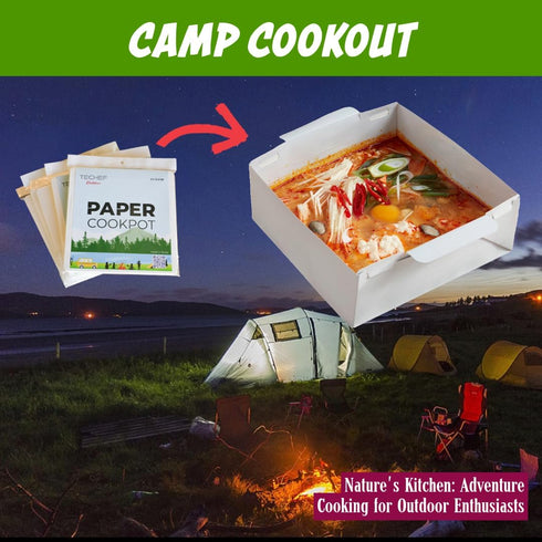 TECHEF Foldable Paper Cookpot: Disposable and Flame-Resistant Cooking Pot for Camping and Home Use, 5 Sets (3.16 qt)