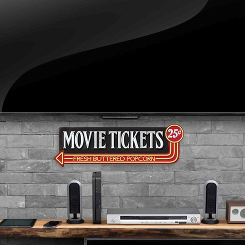 Movie Tickets 25 Cents Embossed Metal Sign - Large Vintage Wall Art with Arrow for Movie Room