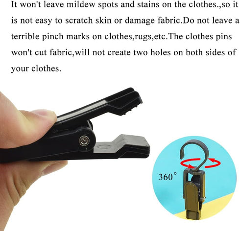 Hahiyo Plastic Swivel Clothespins Hanging Hook Clip, Smooth Rotate Strong Secure to Hold Heavy Laundry, 2.3 Inches