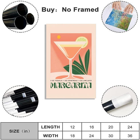 Margarita Boho cocktail poster MIX & MATCH Bar Cart Decor With cocktail recipes bar pictures wall Art decor Canvas Print Kitchen Club Apartment Hotel Gifts for Men 8x12inch Unframed