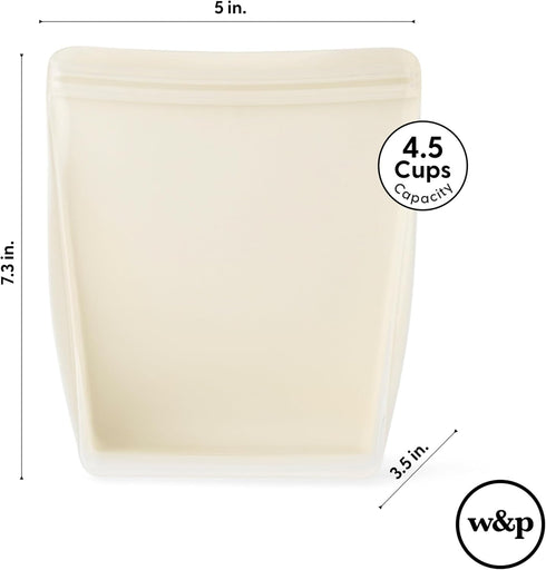 W&P Porter Silicone Reusable Storage Bag, Sandwich (36oz Stand-Up), Cream Food Storage Container, Microwave Safe