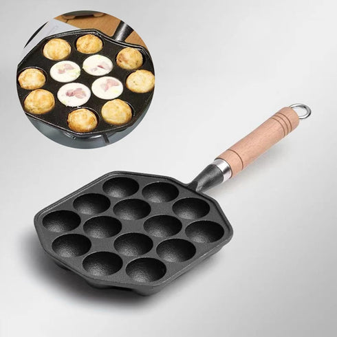 Takoyaki Pan, 14 Holes Cast Iron Nonstick Grill Pan, Detachable Handle, Octopus Meat Balls Maker