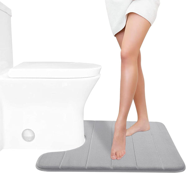 Yimobra Memory Foam Toilet Bath Mat - U-Shaped Commode Contour Rug, 24 X 20 Inches, Grey