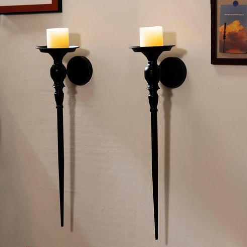 Tim&Lin Set 2, Wall Sconce Candle Holder of Large Black Scepter Design Metal Wall Candle Holder, Home Wall Decoration