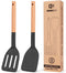 Pack of 2 Silicone Cooking Spatula - Heat Resistant Solid Turner, Non Stick Slotted with Wooden Handle, Ideal Utensils