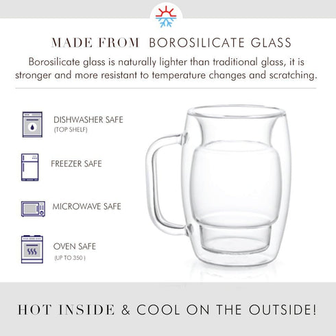 JoyJolt Cadus Double Wall Insulated Glass Coffee Cups Set of 2 - 10-Ounces Tea Glasses
