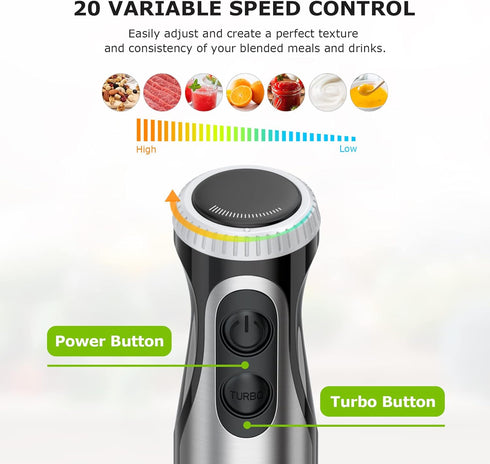 Bonsenkitchen Immersion Handheld Blender with Whisk, 500W, 20-Speed & Turbo Mode Stick Blender for Soup, Smoothie,