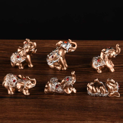 BRABUD Gold Resin Small Elephants Statues Home Decor Gift Set of 6 BS123 (Gold)