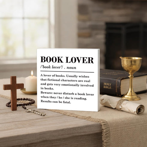 corner wind Book Lover Sign, Book Lover Definition Wood Sign, Rustic Box Sign Decor Tabletop, Book Worm Decor, Home