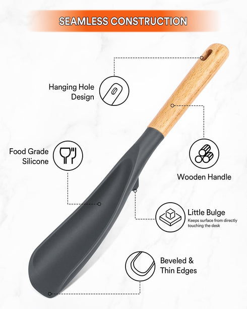 Cooking Spoon for Nonstick Cookware, Durable BPA-Free Matte Silicone, Wood Handle Spoon for Mixing, Scoop, and Scrape