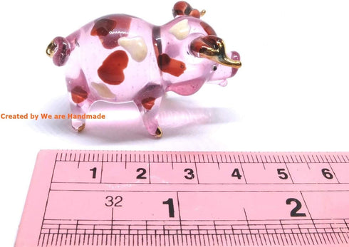 Handmade Mini 2" Blown Glass Pig Figurine, Pink with 22K Gold Accents, Unique Gift Ideas and Decor No.2