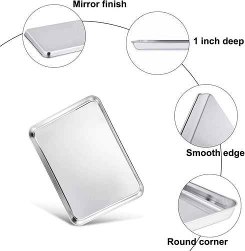TeamFar Toaster Oven Pan Tray with Cooling Rack - Compact 8''x10''x1'', Stainless Steel, Non-Toxic, Dishwasher Safe
