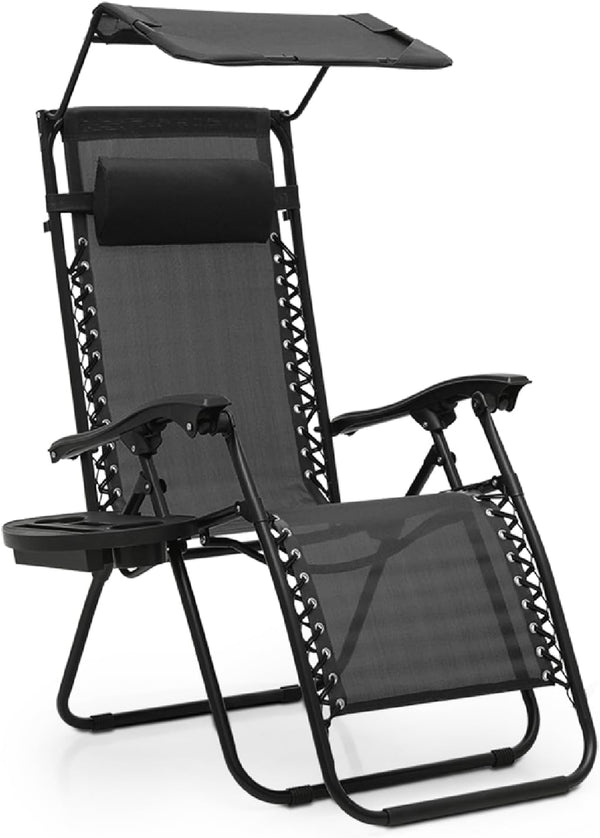 Athena Collection Folding Zero Gravity Chair with Canopy, Adjustable Lounge Chair Recliner,