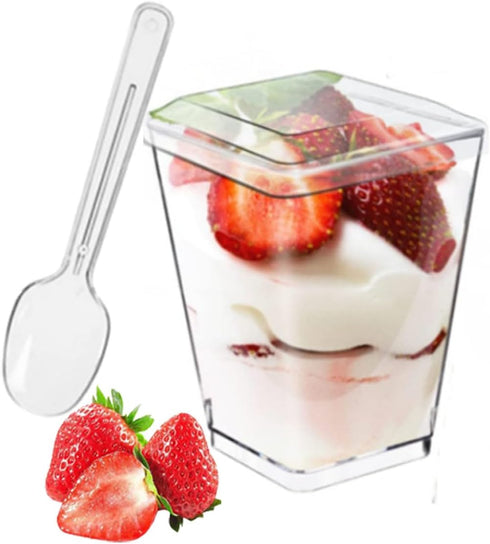Mistari 50 Pack Clear Plastic Dessert Cups with Lids and Spoons, Mini Parfait