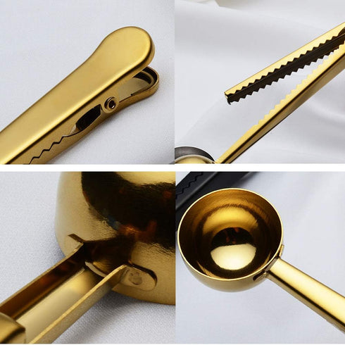 3 PCS Coffee Scoop with Clip, 2 in 1 Stainless Steel Measuring Spoon, 1 tbsp for Coffee and Tea