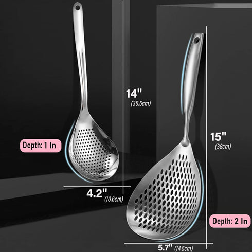 KAYCROWN Skimmer Slotted Spoon - 2 Pack Stainless Steel Pasta Spider Strainer for Frying and Cooking.