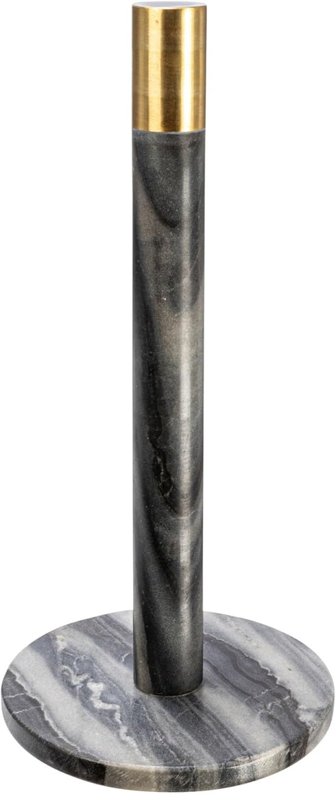 Modern Marble Paper Towel Holder with Brass Detail, Grey