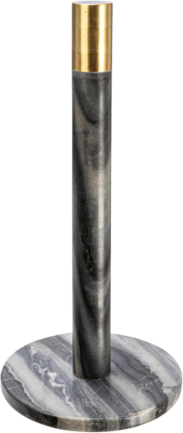 Modern Marble Paper Towel Holder with Brass Detail, Grey