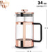 Pinky Up Piper 34 oz Rose Gold Tea Press Pot, French Press for Loose Leaf Tea and Coffee