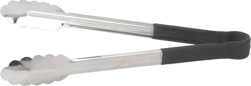 Winco Utility Tong, 12-Inch, Stainless Steel, Black Non-Slip Grip