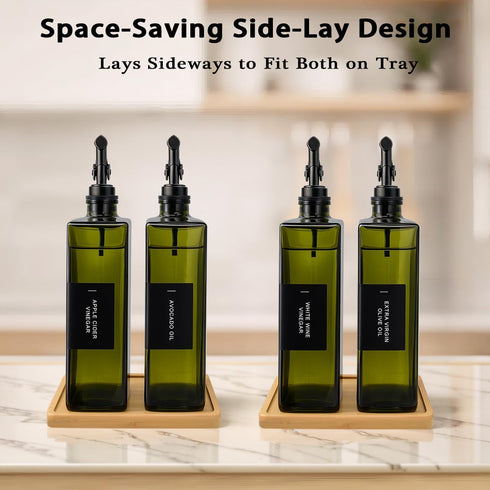 Gelury 16.9oz Set, Set 2) Olive Oil Dispenser Bottle for Kitchen with Bamboo Tray- Glass Oil and Vinegar Dispenser Soy