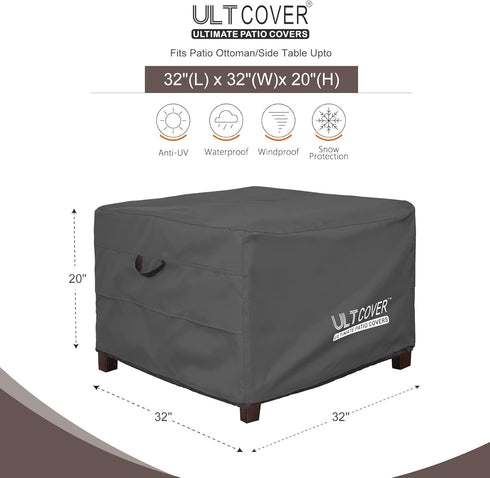 32L 32W 20H inch, ULTCOVER Waterproof Patio Ottoman Cover Square Outdoor Side Table Furniture Covers Size x x Black
