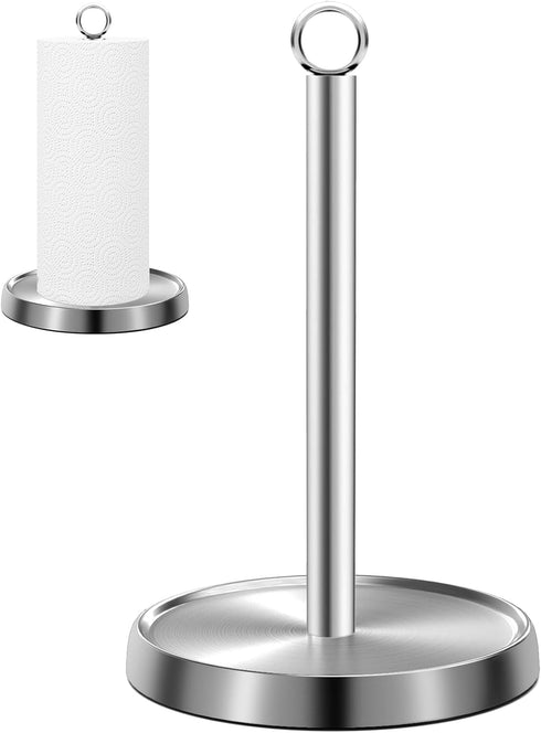 Silver Stainless Steel Paper Towel Holder Countertop, Weighted Anti-Slip Base for Standard & Jumbo Rolls