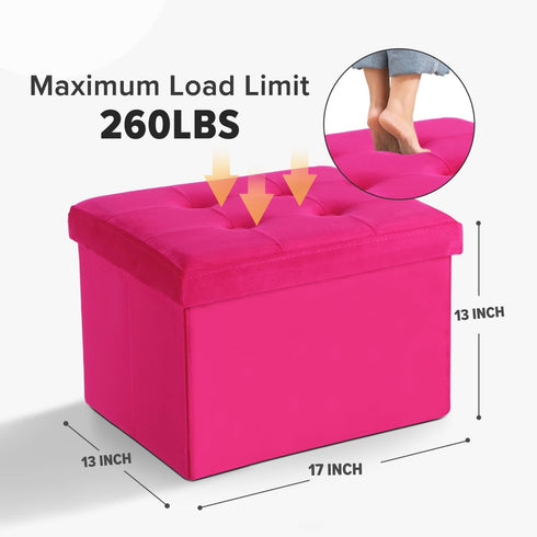 17x13x13in(ROSEO) LINMAGCO Storage Ottoman Folding Foot Stool Velvet Foot Rest with Padded Modern Ottoman with Storage