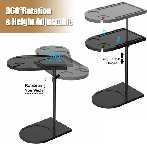 360 Livofloral Bamboo C Shaped End Table, Rotatable TV Tray for Couch, Adjustable Height Sofa Side Tables for Living