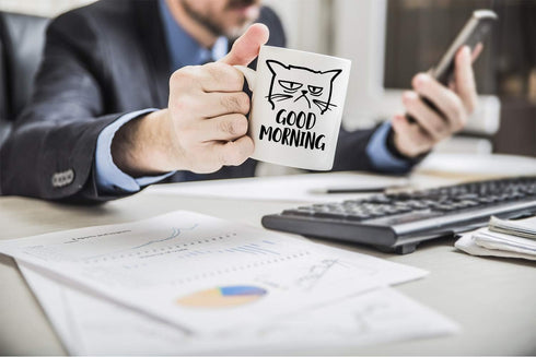 CBTwear Good Morning Funny Grumpy Cat 11oz White Ceramic Coffee Mug - Unique Cat Mom Gift for Any Occasion