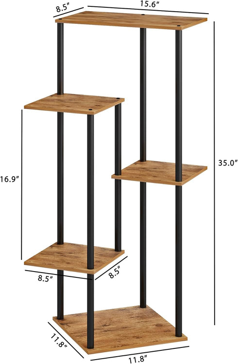 5 HAYOFAMY Tier Plant Stand Indoor, Tall Plant Shelf Metal Wood Multiple, Flower Pot Holder for Living Room Office