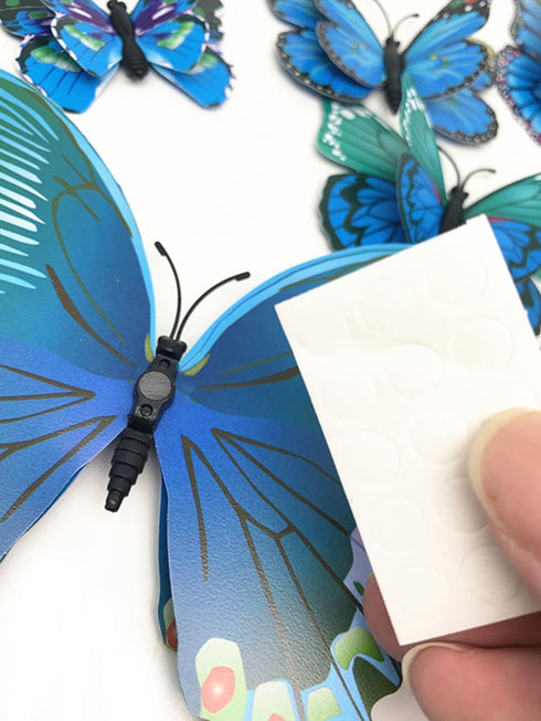 12PCS PVC 3D Butterfly Fridge Magnets - Wall Stickers with Magnet for Home Party Decoration (Blue)