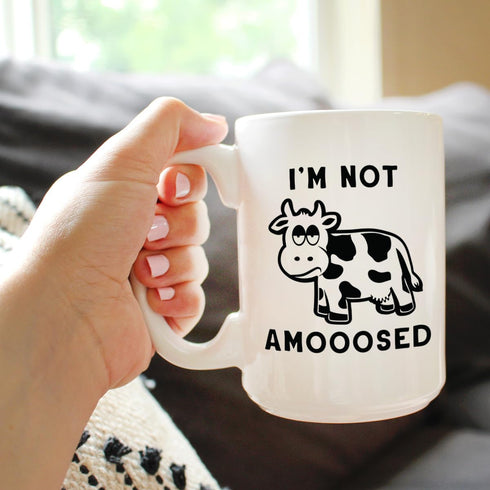 Not Amooosed - Large 15oz White Ceramic Mug - Funny Cow Gifts and Decor