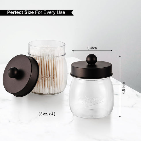 Farmhouse Decor Apothecary Jar Set, Mason Jar Bathroom Storage Organizer for Cotton Swabs, Floss Picks (4 Pack, Bronze)