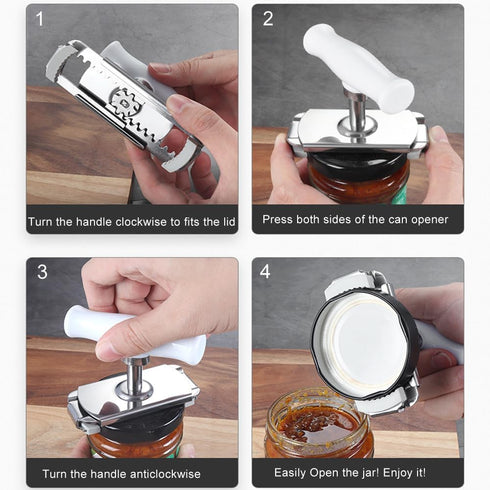 Upgraded Stainless Steel Jar Opener, Adjustable Tool for 1-4 inches Lids, Easy Non-Slip Opener for Weak Hands