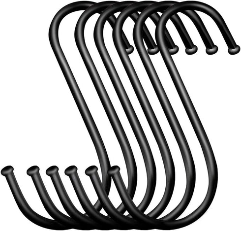 5 Inch Extra Large S Hooks for Hanging - 6 Pack Heavy Duty Black S Hooks for Closet, Kitchen, Towels