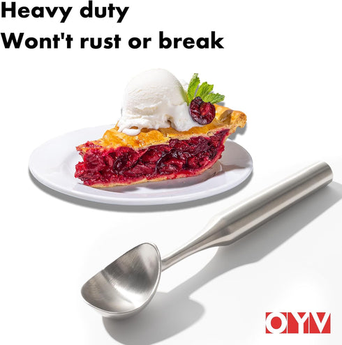 OYV Stainless Steel Ice Cream Scoop, Ergonomically Designed Handle for Comfort, Heavy Duty Ice Cream Scooper, One-Piece