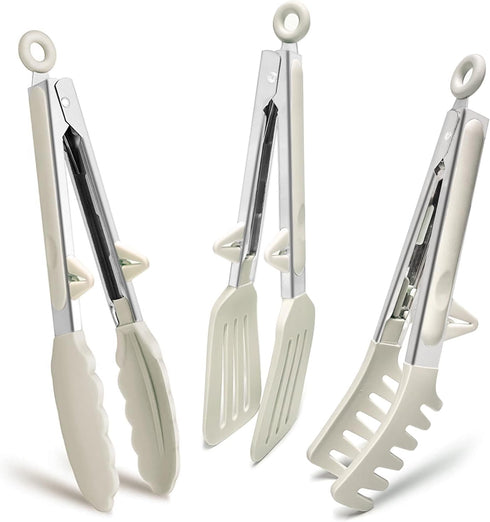 Kitchen Tongs Set of 3, 9 Inch Silicone Tips Food Grade Mini Serving Tongs for Cooking and BBQ