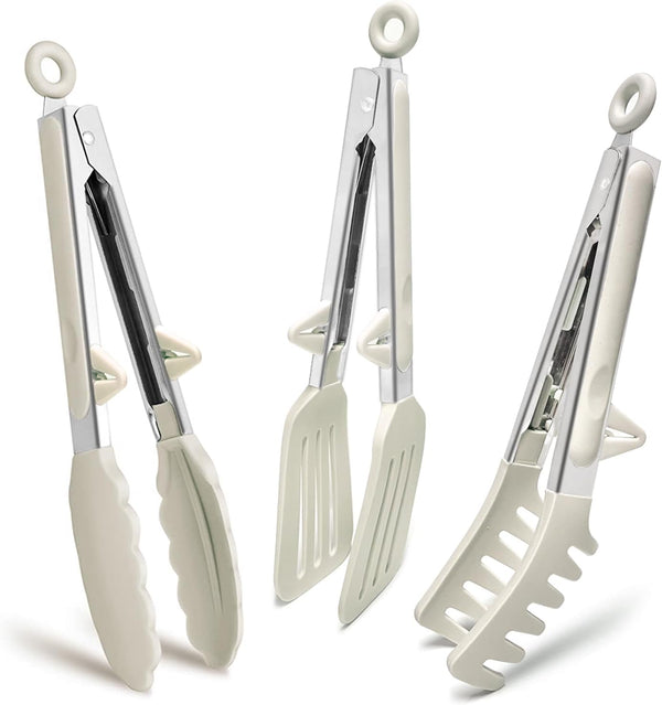 Kitchen Tongs Set of 3, 9 Inch Silicone Tips Food Grade Mini Serving Tongs for Cooking and BBQ