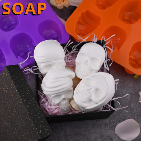 Sakolla Large Skull Cake Pan, 2 Pack 6 Cavity Silicone Molds for Halloween Cakelet, Chocolate, Candy Baking