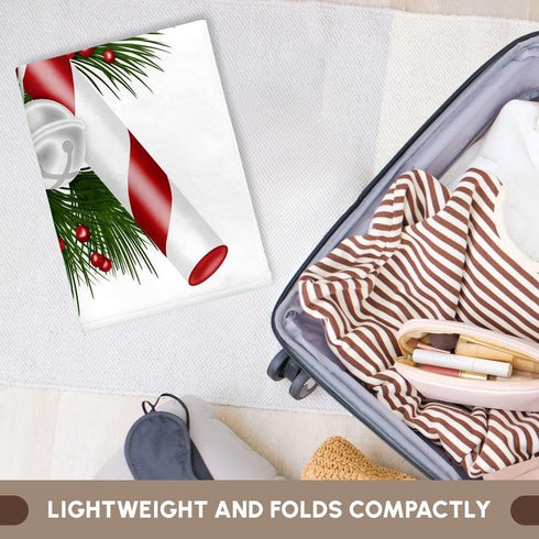 3dRose Towel, Pretty Candy Cane with Bells Illustration Design