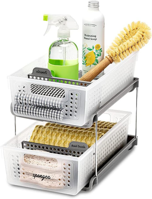 madesmart Premium Antimicrobial 2-Tier Organizer Multi-Purpose Slide-Out Storage with Handles and Dividers for Home and Bath, Pack of 1, Frost